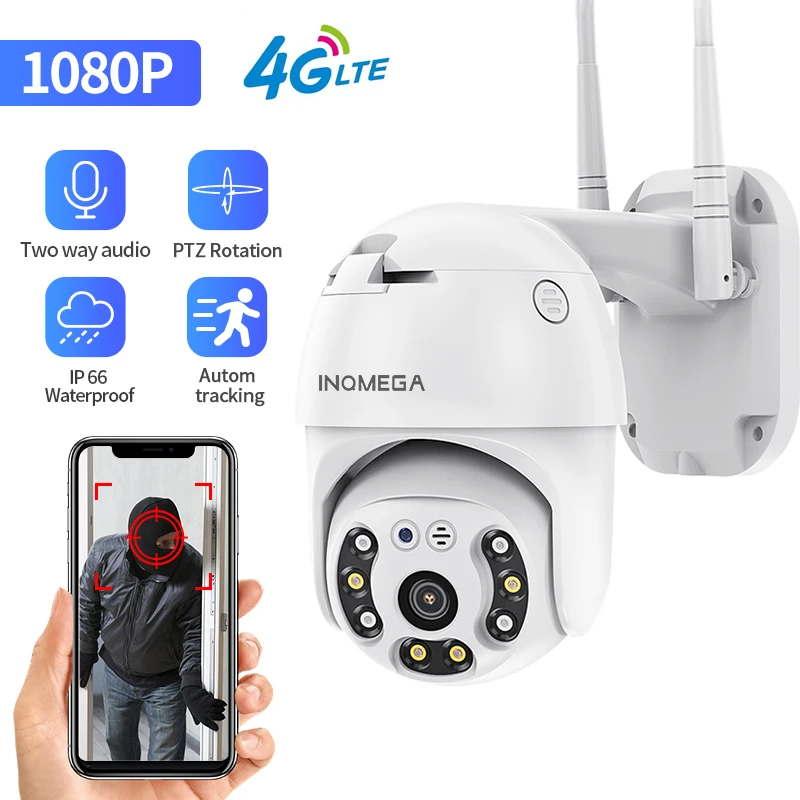 Photo Product INQMEGA 4G Camera WIFI 2MP 1080P PTZ Camera Dome Wireless GSM SIM Card IP Camera Security Outdoor CCTV P2P IR Night Vision 30M