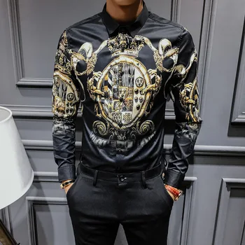 

Selling Print Shirts Men Baroque Slim Fit Party Club Shirt Men Camisa Homem Luxury Long Sleeve Shirt Plus Size M-4XL