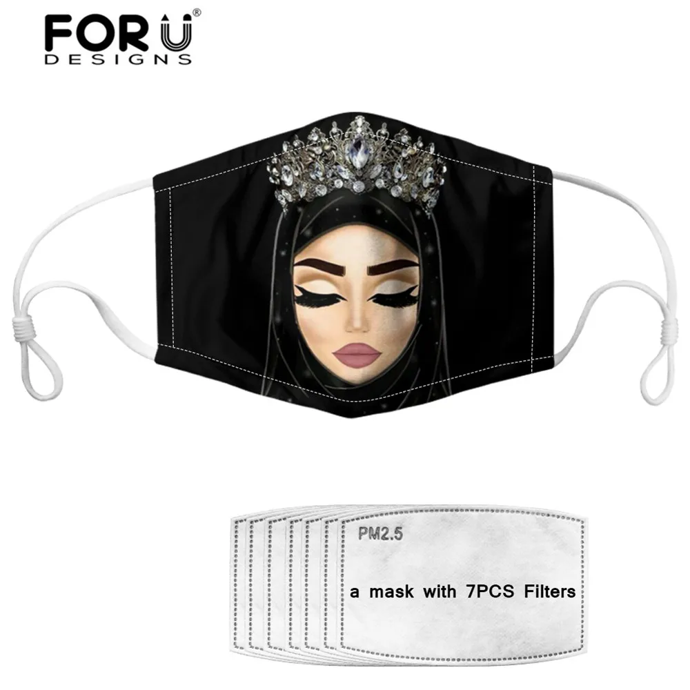 

Hijab Face Muslim Islamic Gril Eyes Mask with 7 Filters Elastic Reusable Washable Women Mouth Mask Anti-dust Mask FORUDESIGNS