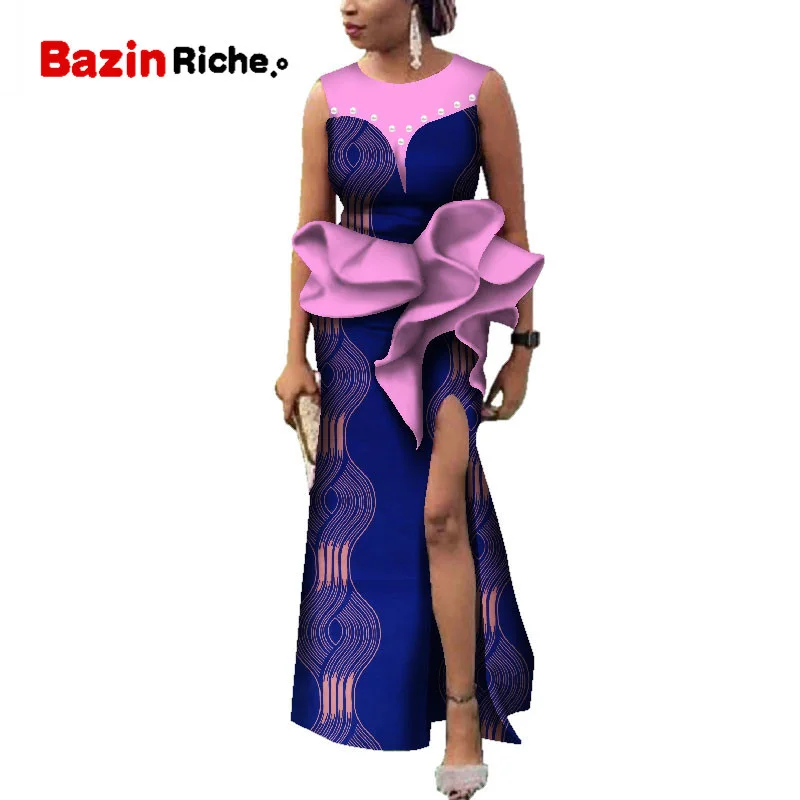 

African Print Dresses for Women Bazin Riche Draped Long Dresses Party Vestidos Traditional African Clothing Plus Size WY3611