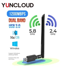 High Speed 1200Mbps Wireless 2.4G 5G USB Wifi Adapter LAN Ethernet Dual Band USB Network Card Wifi Dongle Free Driver