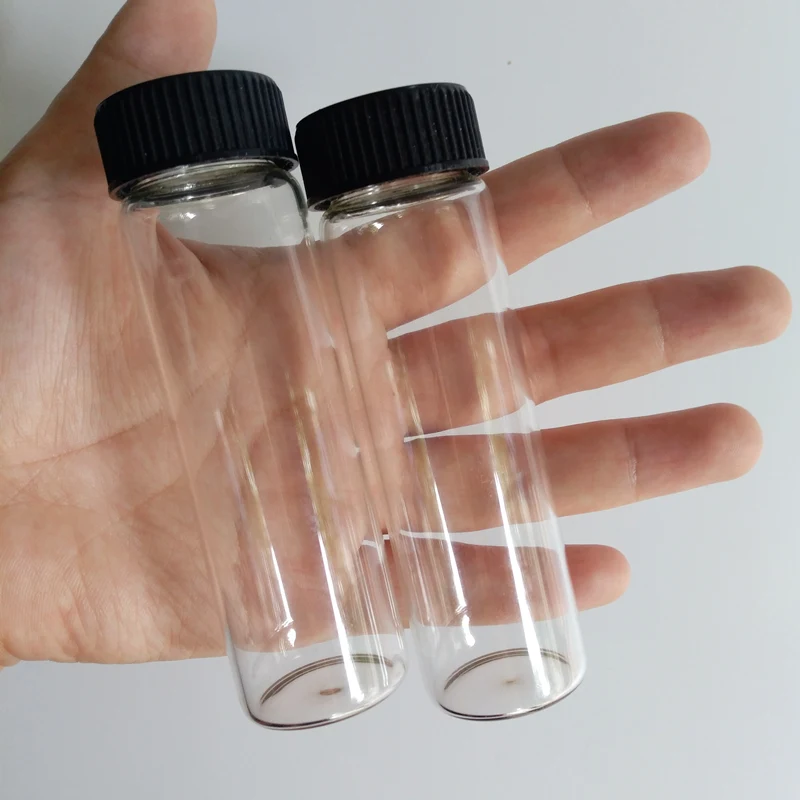 50ml empty glass bottle with lid large black screw cap glass vials clear wishing jar 30*100mm Candy Storage bottles 24pcs/lot