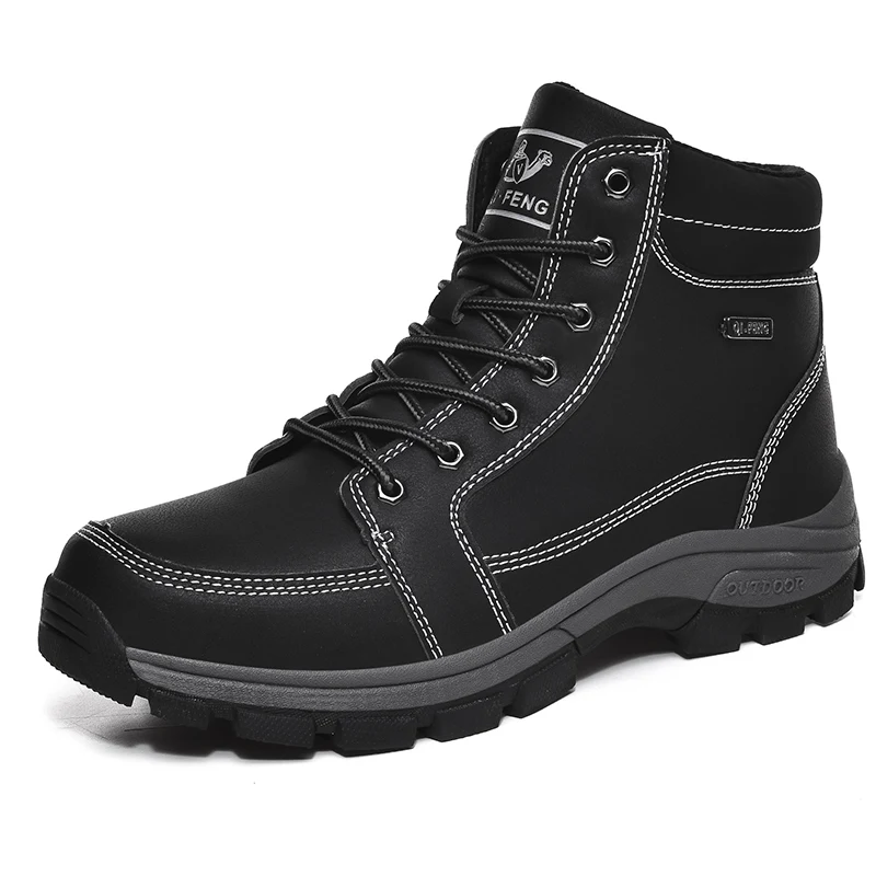 Новые зимние мужские Нескользящие рабочие ботинки плюшевые теплые мужские ботинки водонепроницаемые зимние ботинки на меху мужские кроссовки Большие размеры 39-48 - Цвет: black