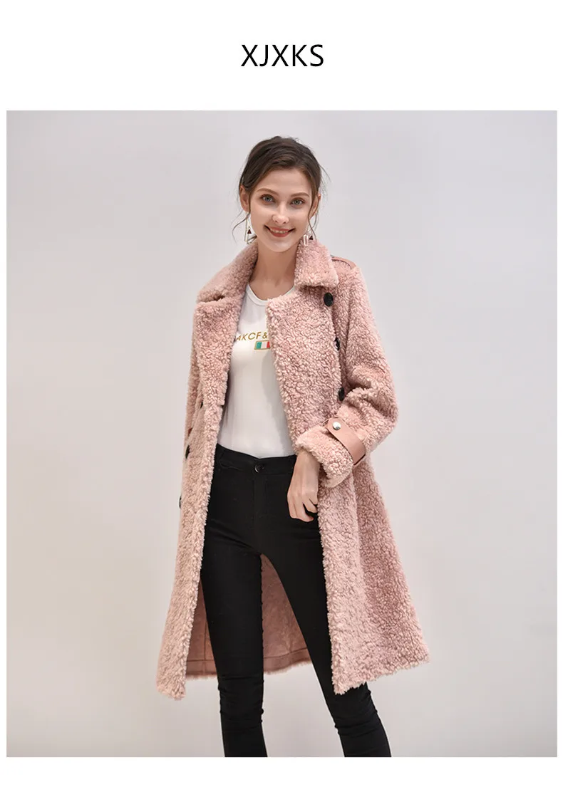XJXKS модное женское Шерстяное Пальто с отворотом зимнее Новое высококачественное удобное теплое длинное женское пальто из овечьей шерсти
