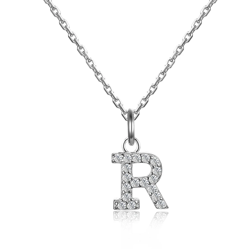 Эксклюзивная буква A-Z цепочка серебро 925 проба для женшин серебряные цепи цепочка украшение на шею Блестящий циркон ожерелья ювелирные изделия necklace silver 925 - Цвет камня: R Necklaces