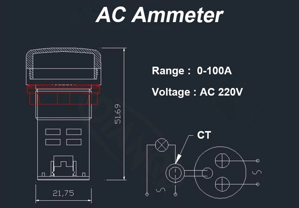 AD101-22AM Пластик 22 мм AD101-22AM мини Амперметр измеритель тока светодиодный индикатор с трансформатор ct-зеленый