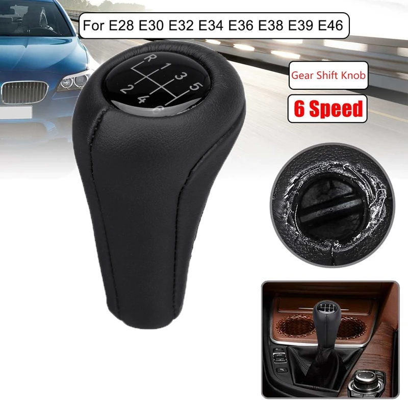 6 Speed Leather Gear Shift Knob Lever Shifter For Bmw E28 E30 E32 E34