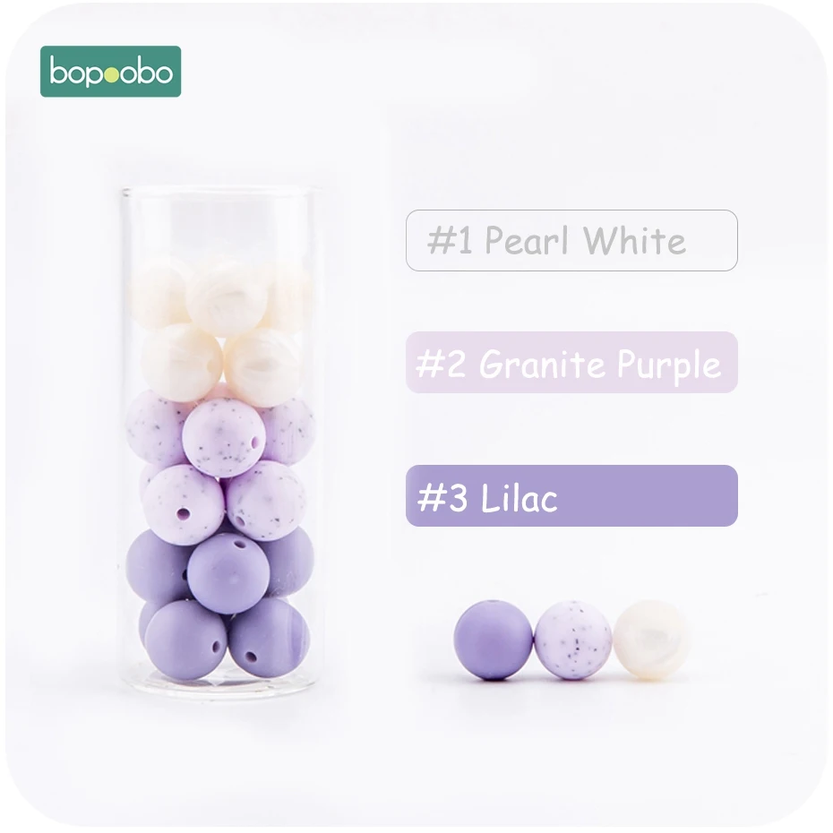 Bopoobo 15 мм 30 шт 4-6 месяцев силиконовый бисер ребенок Прорезывание Зубов Бусины безопасные и натуральные Экологичные нетоксичные не BPA Силиконовые Бусины - Цвет: Purple Granite