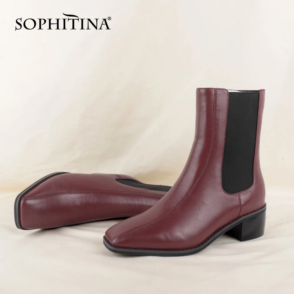 

SOPHITINA Shoes Women New Fashion Elegant Leather High Quality Ladies Chelsea Boots Zipper Comfortable Wine Red Women Boots C803