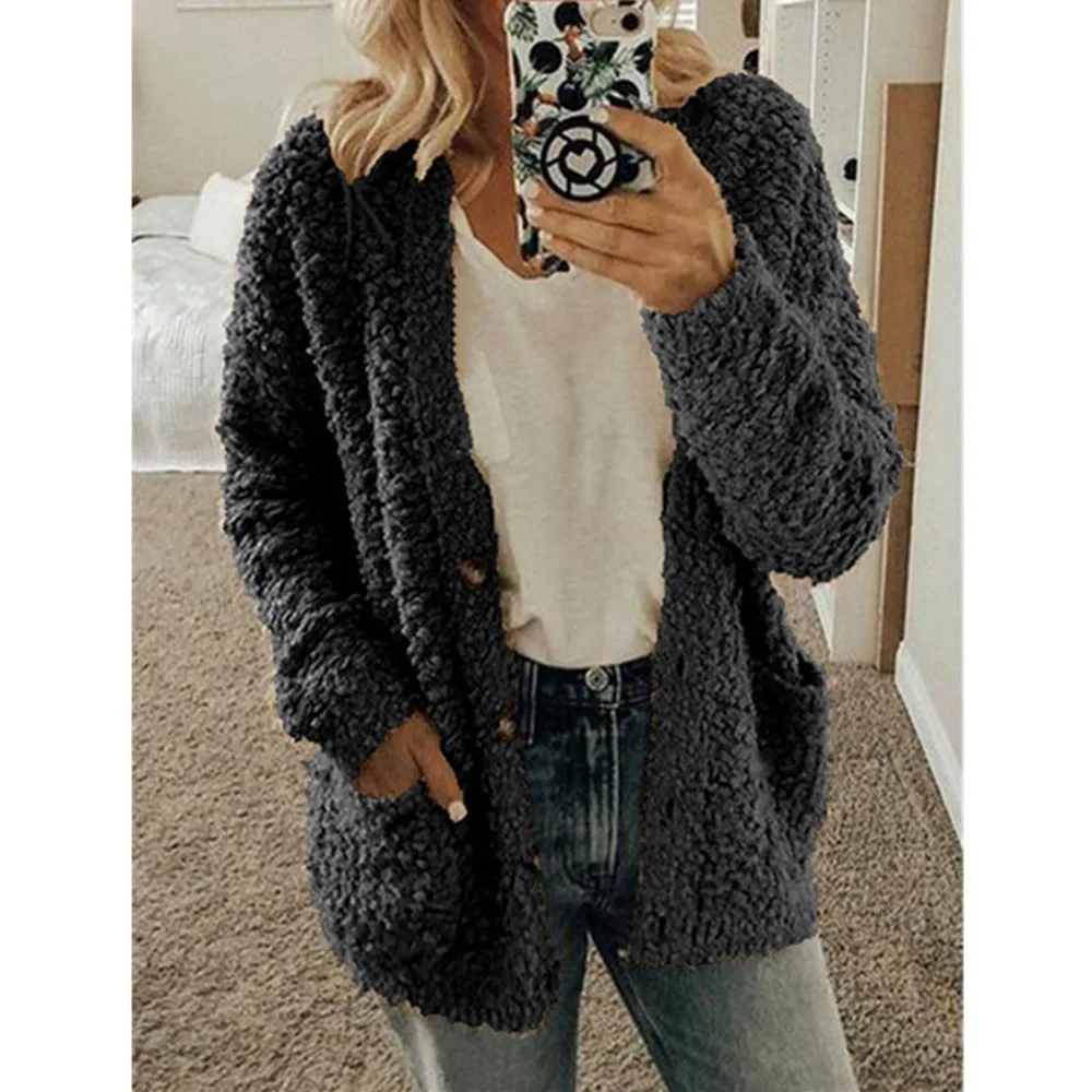 Women Autumn Winter Sweaters Tops Coat Fashion Women Casual Long Sleeve Button Solid Pocket Cardigan Tops Blouse Coat - Цвет: G