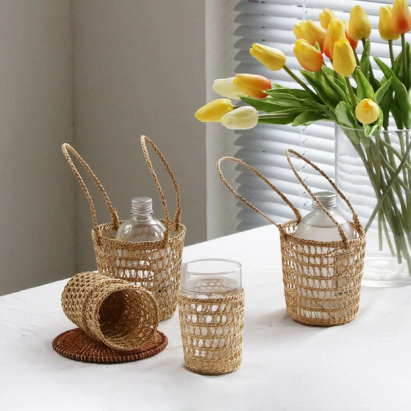 Ins Mini Rattan Basket Travel Picnic Storage Basket Wall Hanging Flower Baskets Desktop Sundries Organizer Home Decor Panier 바구니 3
