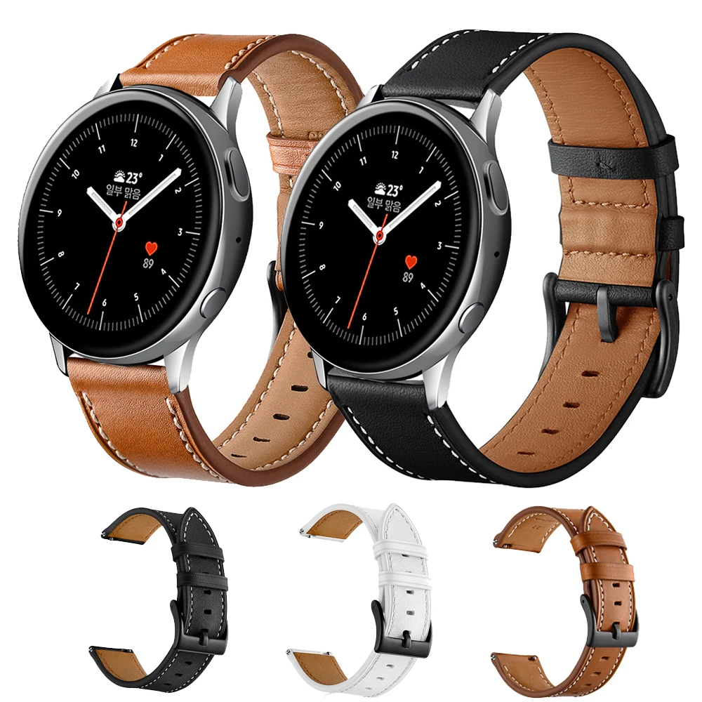 Кожаный ремешок для часов samsung Galaxy Watch Active 2 44 мм 40 мм ремешок для часов 20 мм Верхний слой из натуральной кожи круглый хвост сменный ремешок для часов
