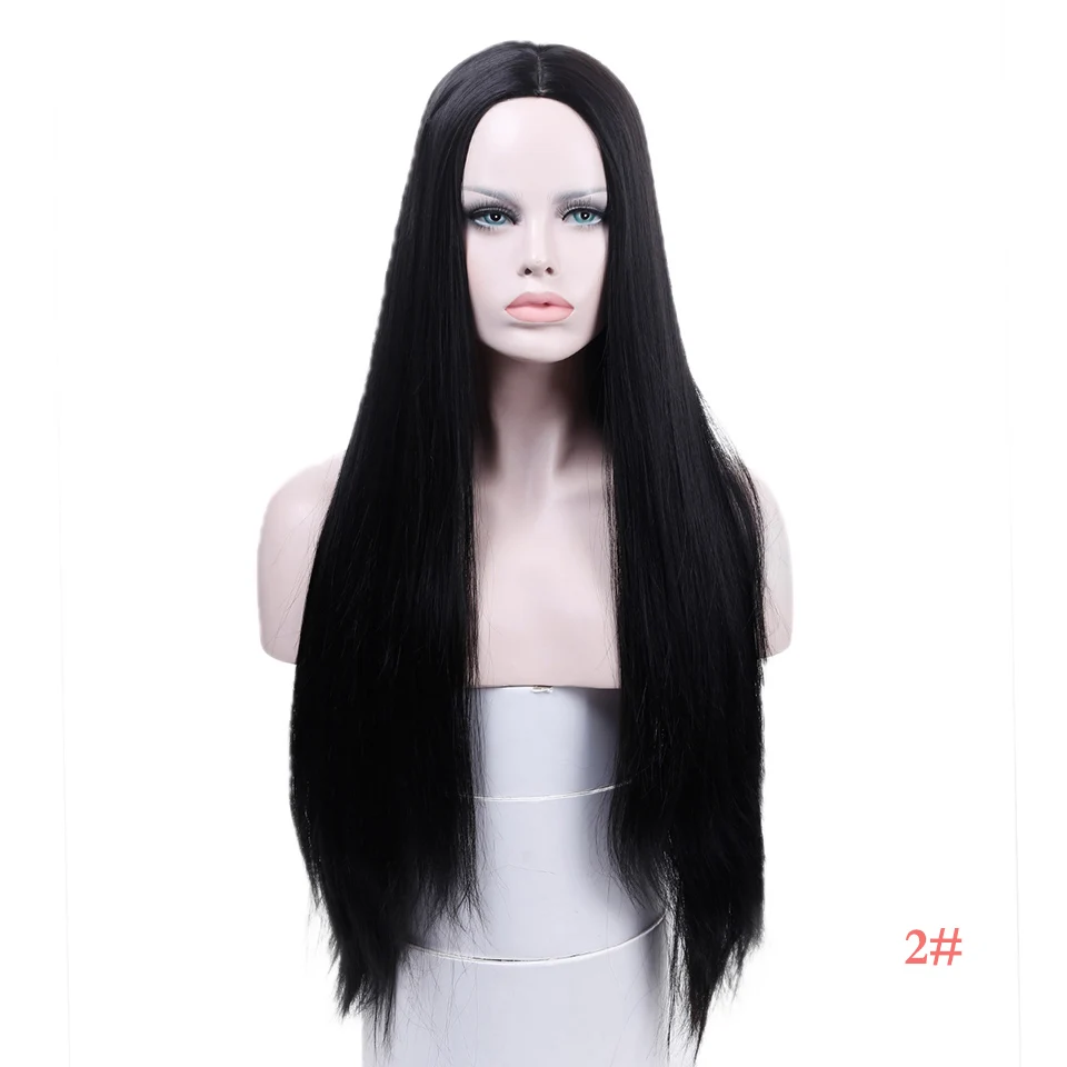 DIFEI 26 дюймов синтетический парик длинные прямые волосы, в черном, коричневом и сером цветах имеются со средним часть парик для косплея и в качестве повседневной одежды парики для женщин - Цвет: 2