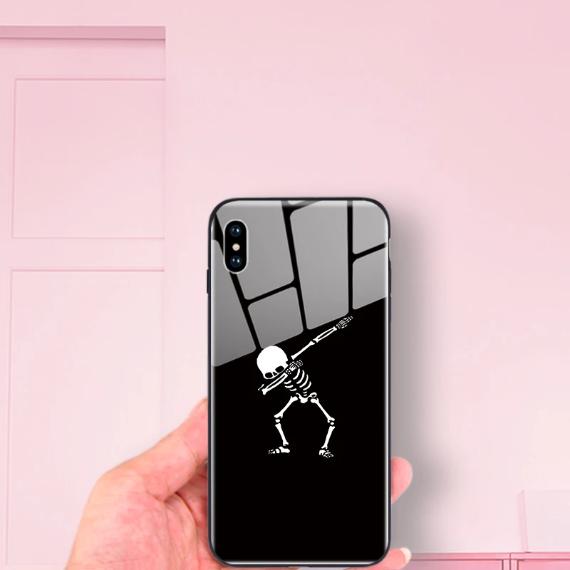 5 5S se чехол для iPhone x xr xs задняя крышка для iPhone11 pro max 6,5 противоударный 6 6s 7 8 plus противоударный стеклянный мультяшный корпус - Цвет: black skeleton