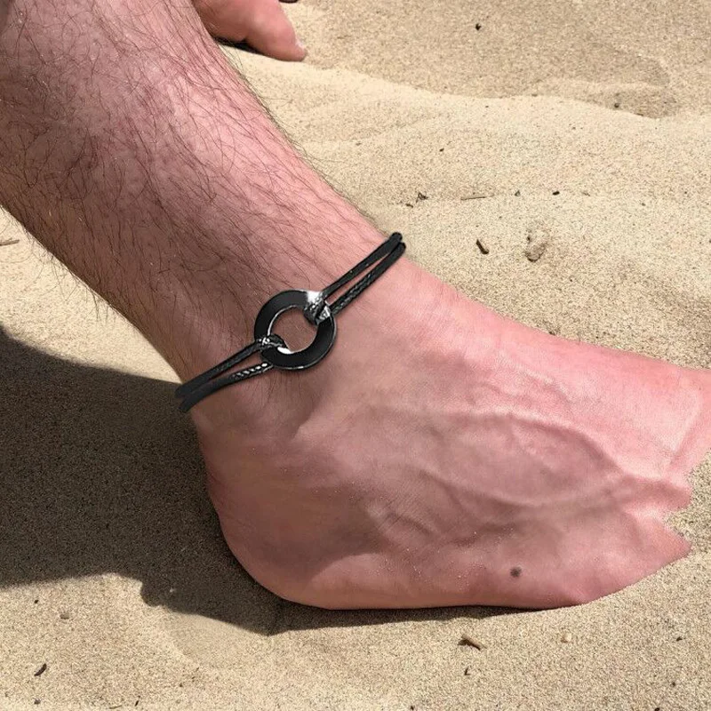 TOUCH OF MODERN CIRCLE ROPE ANKLET FOR MEN BLACK BRACELET BLACK CORD HOOP URBAN ANKLET TOUCH OF MODERN CIRCLE ROPE ANKLET FOR MEN BLACK BRACELET BLACK CORD HOOP URBAN ANKLET