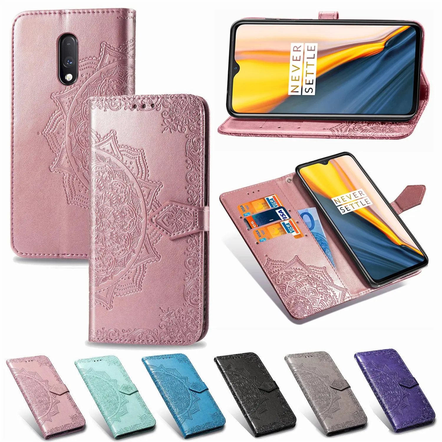 One Plus 7 Pro тисненый кожаный чехол с мандалой для Oneplus 6 6T кошелек держатель карт