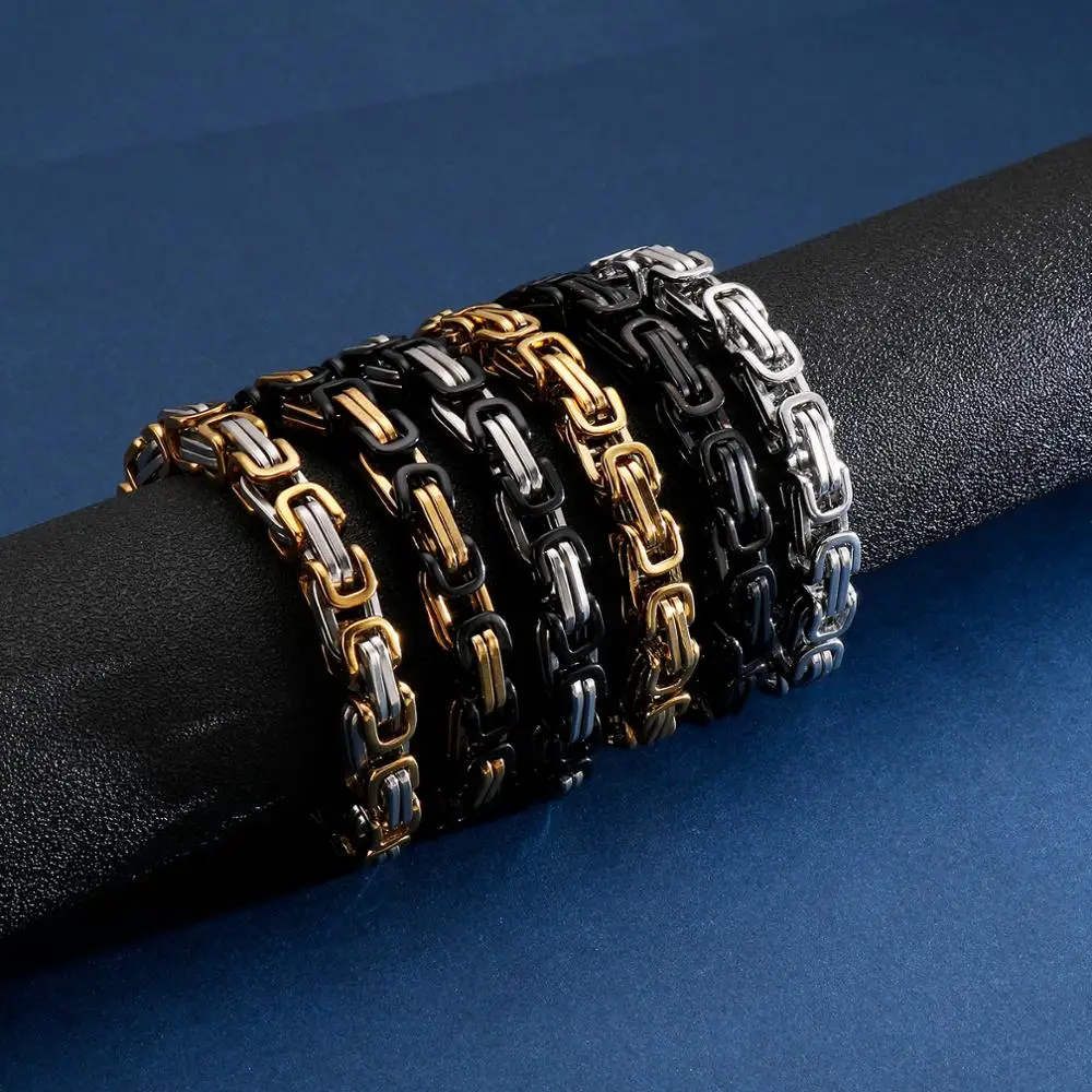 4/5/6/8mm Width New Fashion Men Stainless Steel Chain Necklace Gold Color Byzantine Punk Bracelet Male Jewelry Accessories | Украшения и