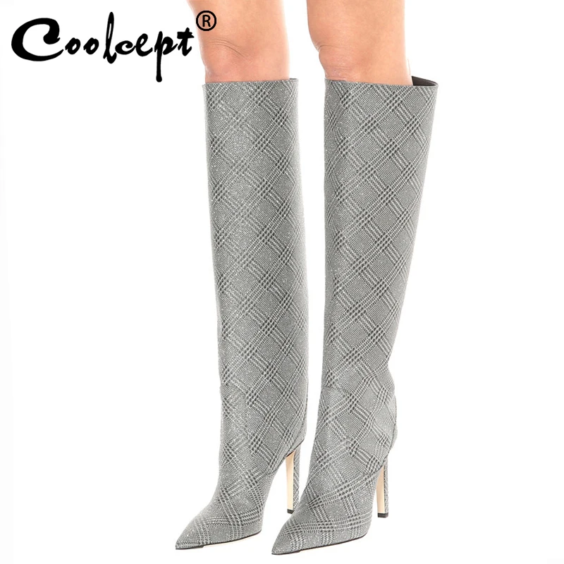 

Coolcept Big Size 33-48 Knee High Boots Women 8 Color Office Pointed Toe Thin High Heels Winter Autumn Shoes Women Long Boots
