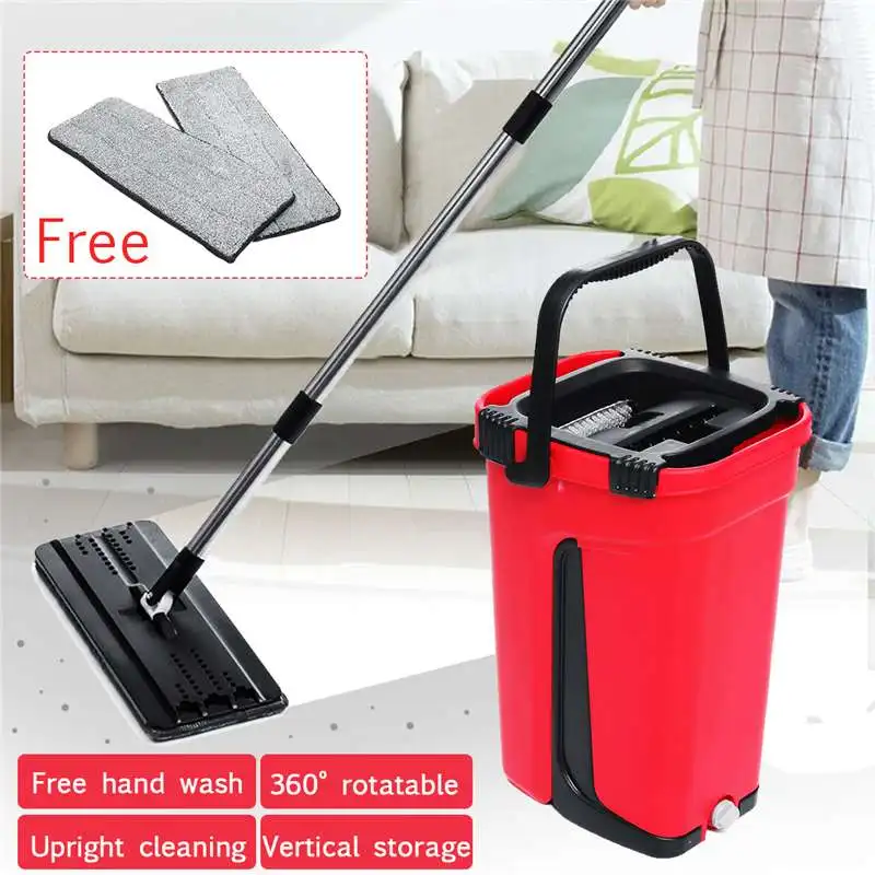 

Flat Mop And Bucket Hand Sliding Type 360 Degree Head Self Cleaning Great for Wet And Dry Cleaning Automatic Spin Self Lazy Mop