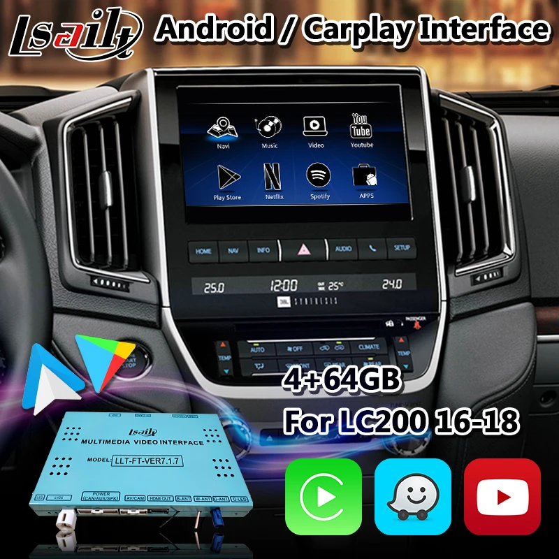 Android Carplay Interface for Toyota Land Cruiser LC200 VXR 2016-2018 Multimedia Video Navigation NetFlix Android Auto VX Sahara truck gps navigation