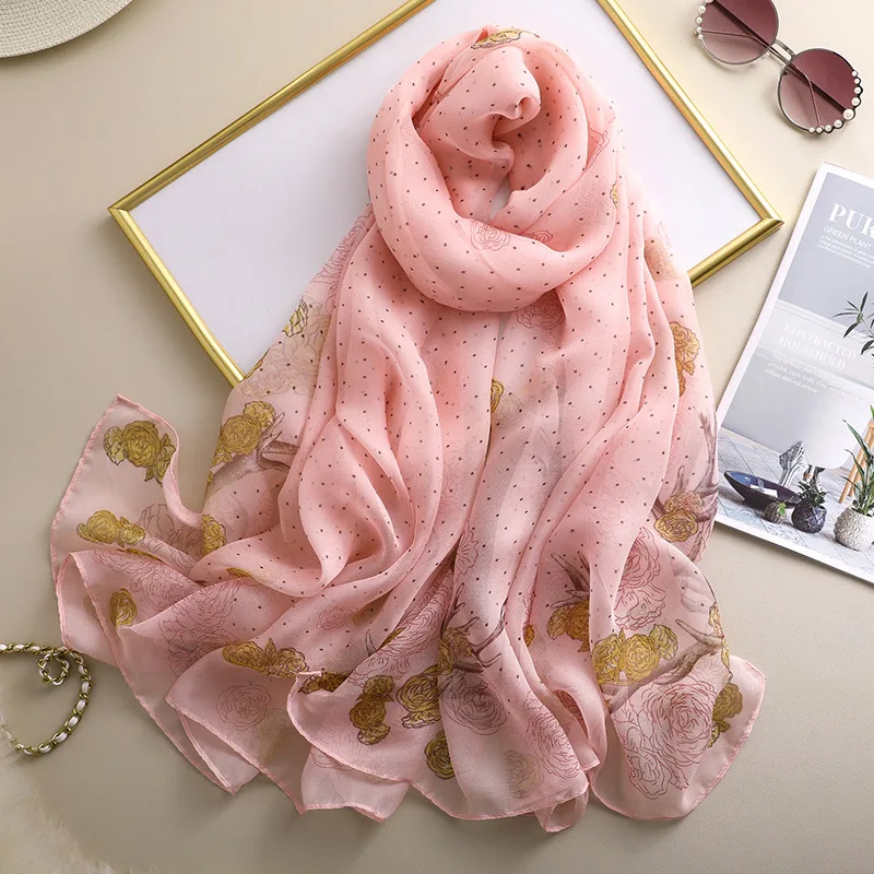 Pale pink Модный женский шарф в горошек на весну и лето, шелковый шарф, женский платок, накидка для пляжа, бандана, глушитель, парео - Цвет: Pale pink