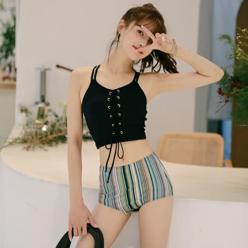 

Bikini Three-piece Set Bathing Suit Women's Conservative Graceful Small Bust Gathering Slimming Belly Covering-South Korea Split