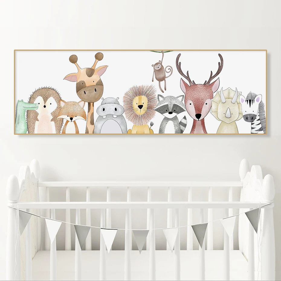 Cartoons Animals Lion Deer Hippo Zebra Canvas Painting Nursery Wall Art Pictures Posters Prints Kids Baby Bedroom Home Decor