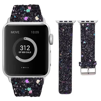

Shiny paillette strap for Apple watch band 44mm 40mm bling PU Leather watchband Bracelet belt for Apple Watch Series 3 2 1 38mm