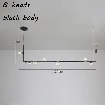 8 heads black Современный подвесной светильник со стеклянным шаром в минималистическом дизайне, подвесной светильник в скандинавском стиле для ресторана, столовой, кафе, подвесной светильник s, светильник - Цвет корпуса: 8 heads black
