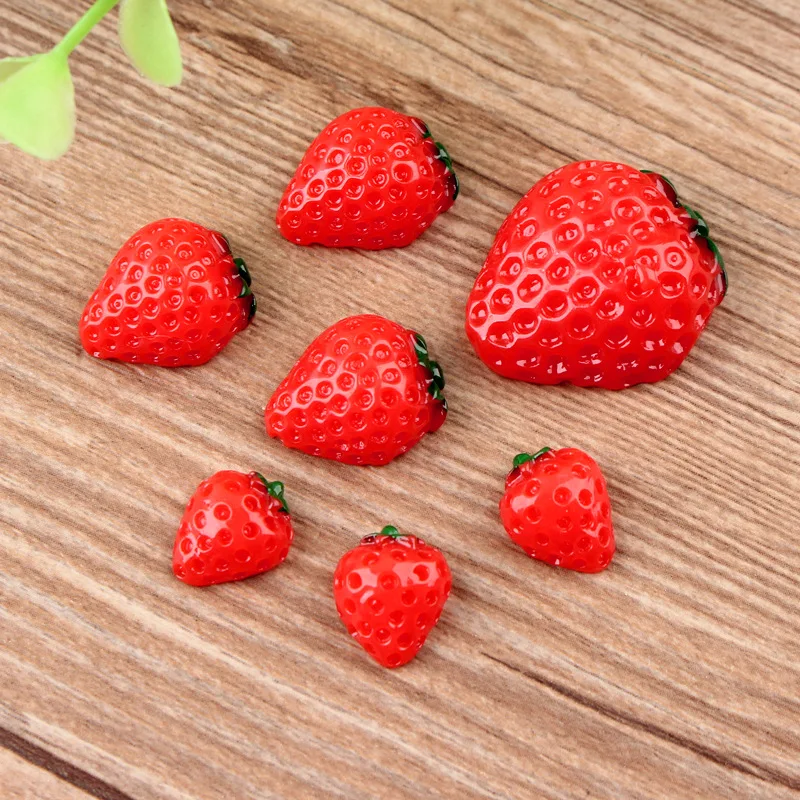 

Girl Hair Jewelry Material 10pcs Flatback Kawaii Fruit Strawberry Resin Cabochon Ornament Accessories Clay Beads DIY