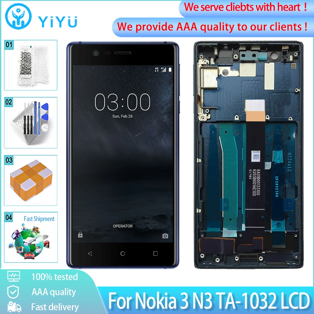 5.0&quot For Nokia 3 N3 2017 LCD Display Touch Screen With Frame Replacement TA-1020 TA-1028 TA-1032 TA-1038 | Мобильные телефоны и