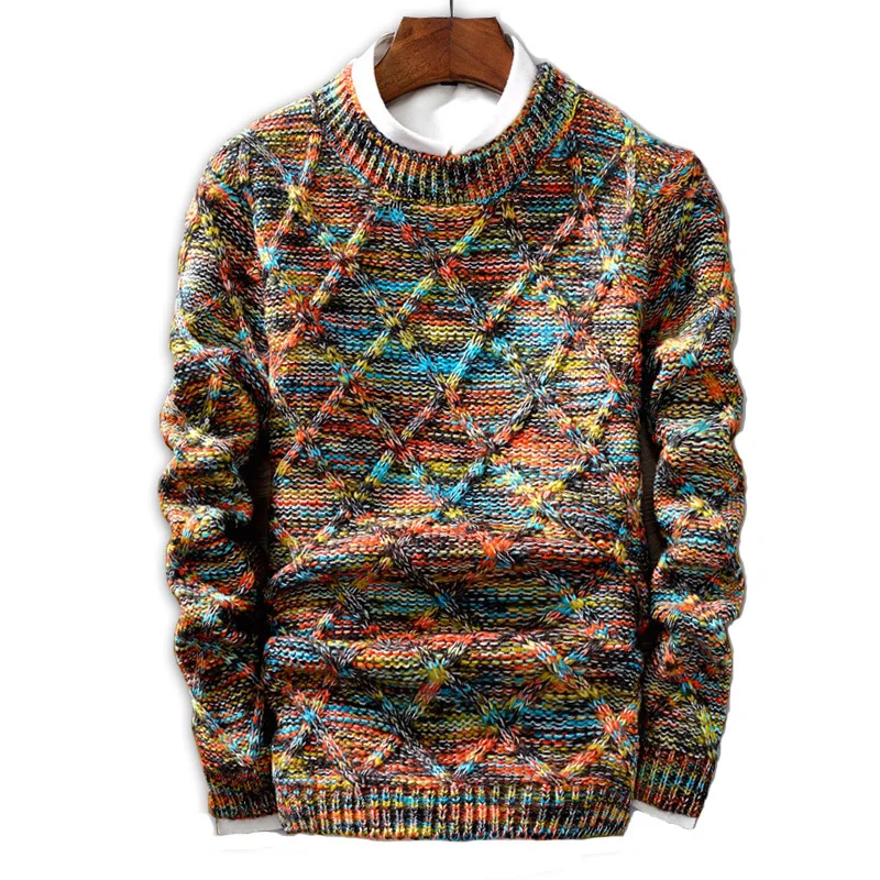 Sweater Men Fashion Colored Wool Pullover Sweater Male O-Neck Stripe Slim Fit Knitting Mens Sweaters Man Pullover Men