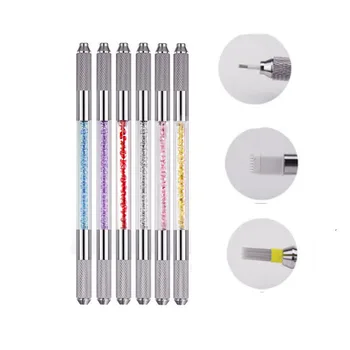 

5pcs Double-headed Crystal Acrylic Tattoo Manual Pen Microblading Permanent Makeup Pen for 3D Eyebrow Lip Flex/Round Needles