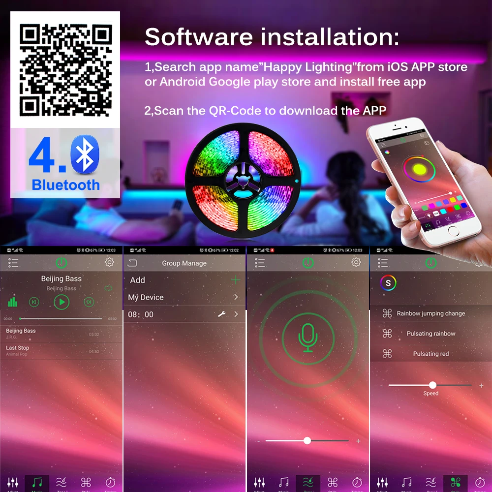 Светодиодная лента RGB 5050 2835 гибкая светодиодная 10 м 15 20 12 В + адаптер питания
