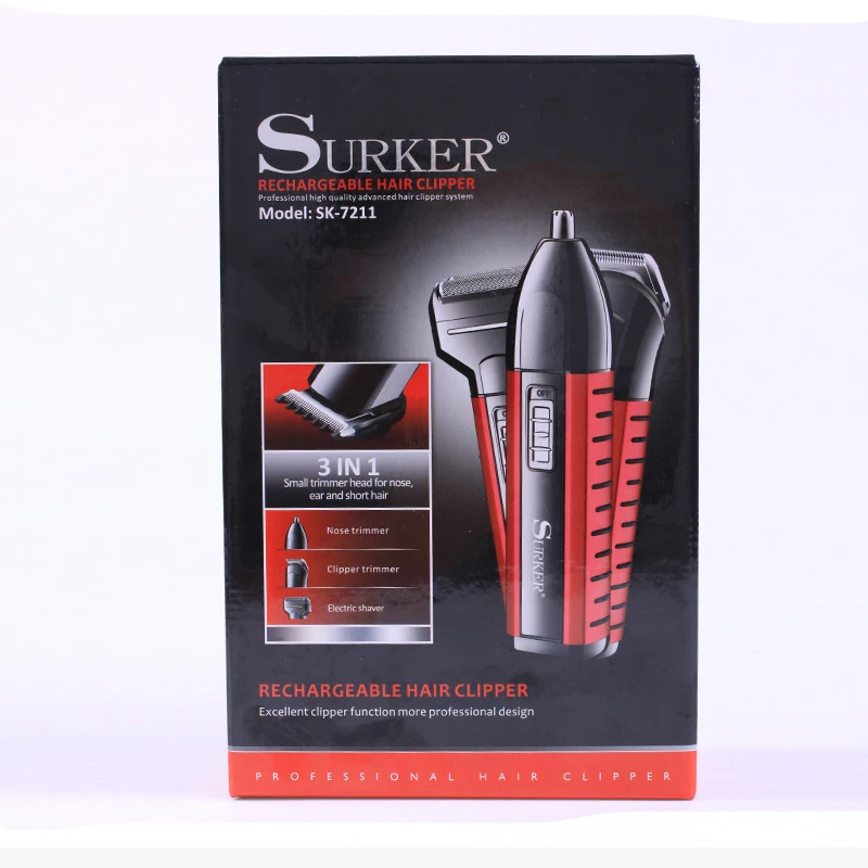 Surker электрический триммер для волос SK-7211 3 в 1 беспроводная перезаряжаемая машинка для стрижки волос триммер для носа бритва триммер для бороды удаление волос