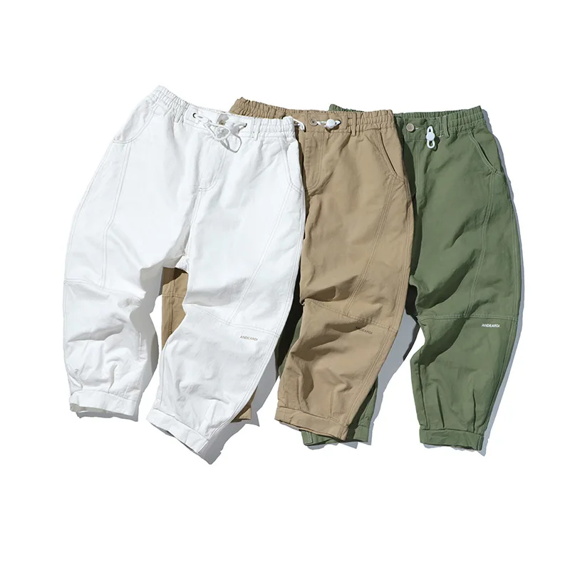 

Wu Navigation Japanese-style Retro Loose Cargo Ankle Banded Pants Men's Youth Students Multi-pockets Casual Straight-Cut Bib Ove