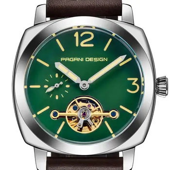 

45 mm Pagani design Green dial luminous brown leather Strap men's watch fashion Brand casual automatic men's mechanical watch
