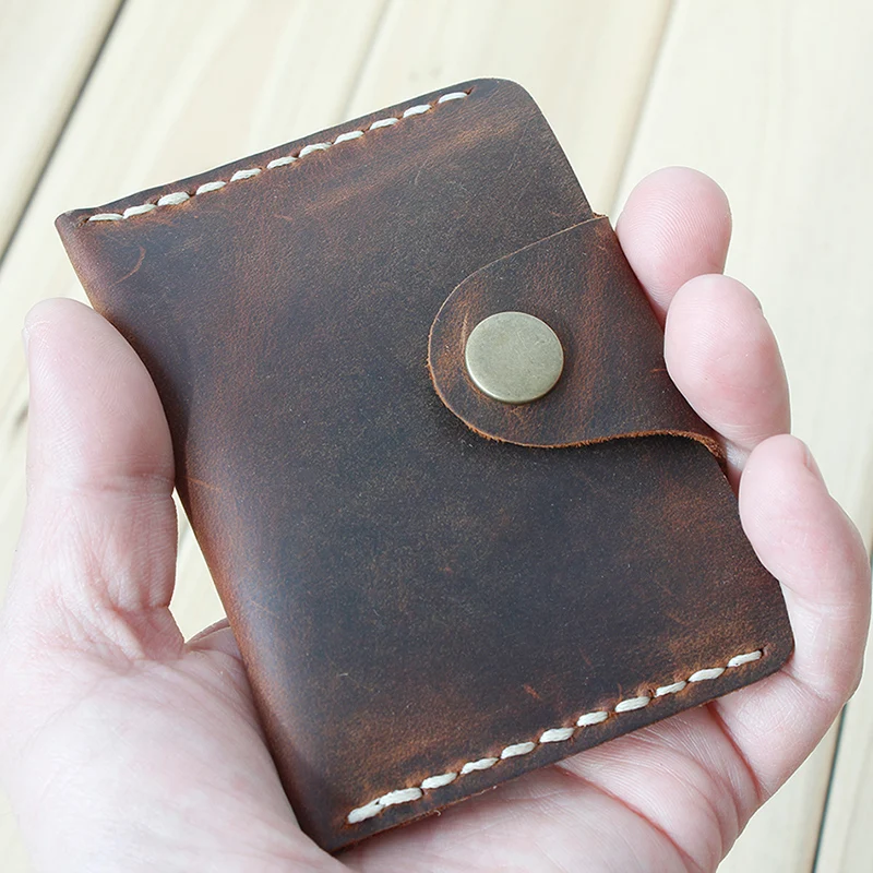 

Handmade Card Wallet Genuine Leather Credit Card Holder Minimalist Wallet for Cards Vintage Hasp Cardholder Men