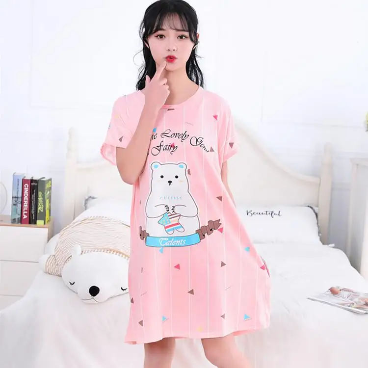 Hot Women Summer Comfortable Cute Nightgown Cartoon Sleepwear Leisure Short Sleeve Nightgowns Printing Clothes Nightdress