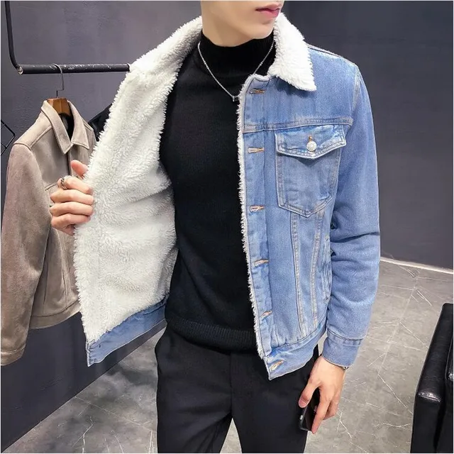Men Denim Jacket Trendy Winter Warm 