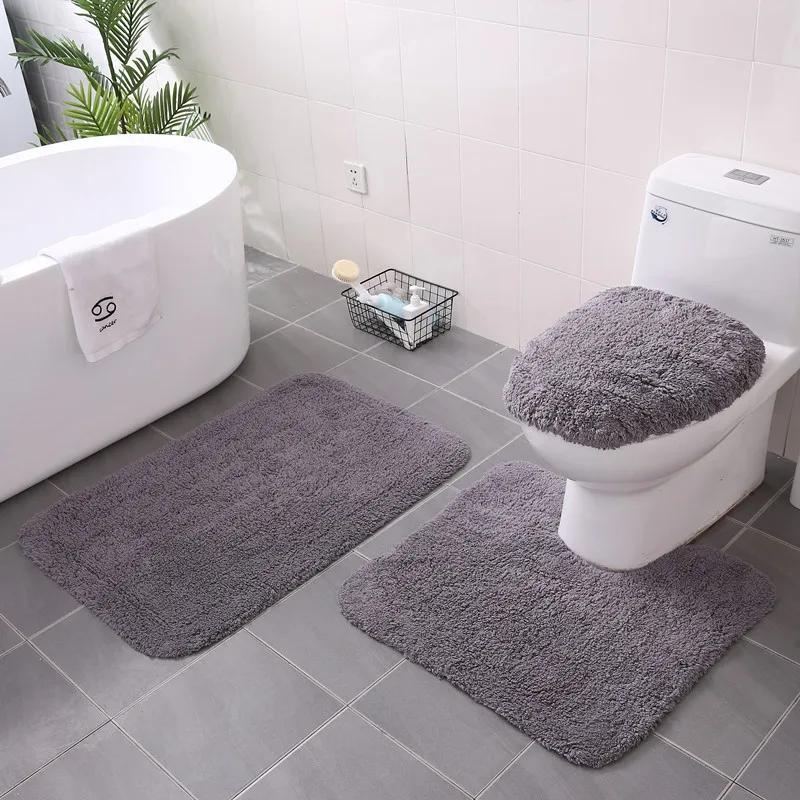 

Manufacturer spot modern simple cotton plush bathroom toilet cover U-shaped rectangular three-piece floor mat carpet