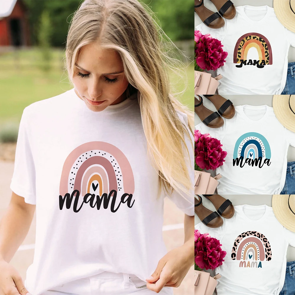 Женские футболки с коротким рукавом и графическим принтом Rainbow Mama винтажные Harajuku