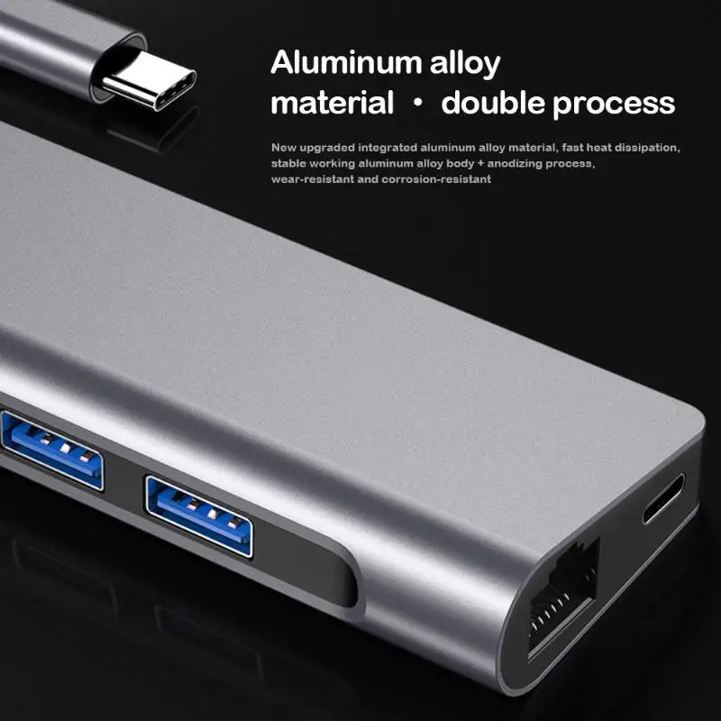 HW-TC39 7 в 1 type-C концентратор USB-C к USB3.0x2+ HDMI+ TF+ RJ45+ PD адаптер питания