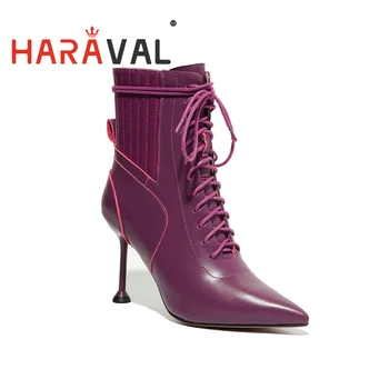

HARAVAL women cross tied lace up shoes thin heel pointed toe ankle boots sexy fashion autumn winter warm boots E106L