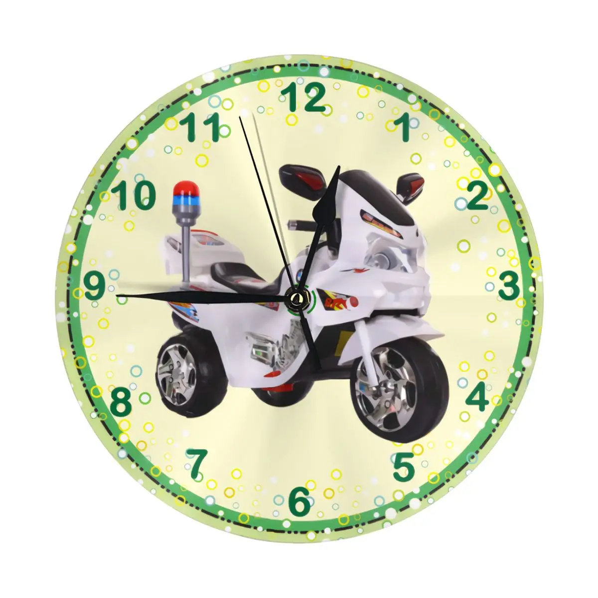 

Motorcycle White Round Wall Clock 10 Inch Silent Non Ticking Battery Operated For Living Room Kitchen Bedroom Office