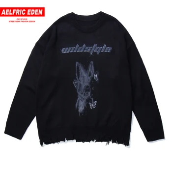 

Aelfric Eden Hip Hop Sweater Pullover Men Butterfly Print Knitted Sweater Harajuku Streetwear Male Sweater Ripped 2020 Vintage