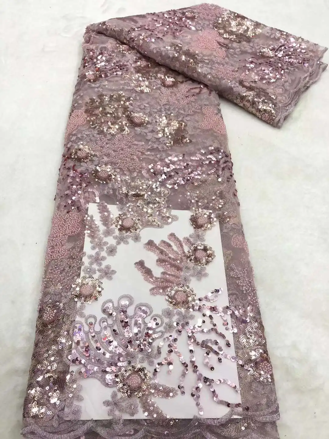 

High quality Sequins embroidery fabric With bead French tulle net lace Beads African fabric lace For Evening dress wedding dress