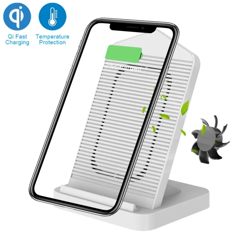 

10W Wireless Charger Fast Charging Wireless Charger Desk Stand Charger Station With Cooling Fan for Phone Universal