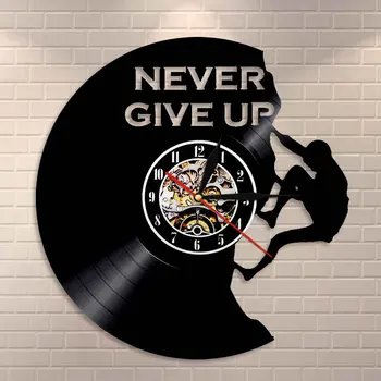 

Never Give Up Inspirational Home Decor Interior Sport Art Climbing Wall Clock Rock Climbing Vinyl Record Clock Climber Gift