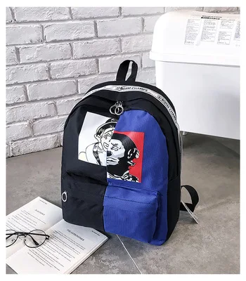 black blue Волшебная рыба граффити холщовый рюкзак с принтом для женщин и мужчин Рюкзак Школьная Сумка для подростков девочек мальчиков пара Рюкзак Повседневная прочная сумка - Цвет: black blue